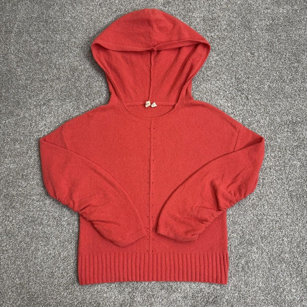 MOTH Anthropologie Sweater Women XS Red Hooded Ruched Sleeve Closet Staple Gorp